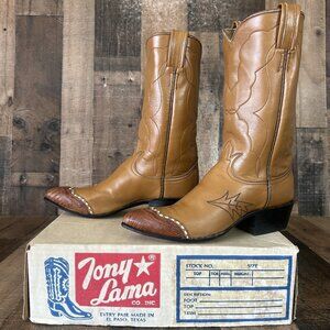 Tony Lama Gold Label Vintage Lizard Wingtip Cowboy Boots Womens 5.5 A